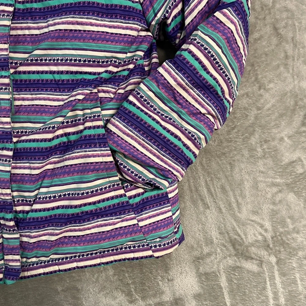 Columbia Girls Purple Teal Striped Insulated Puffer Winter Jacket Hooded L 14/16
